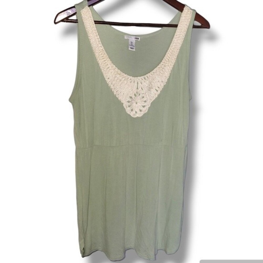 H&M Light Green White Fairycore Boho Detail Cream Flowy Tank Top Large L Summer